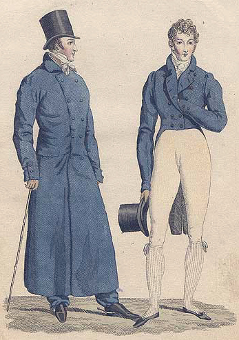 Regency man's fashion - driving coat and tailcoat.